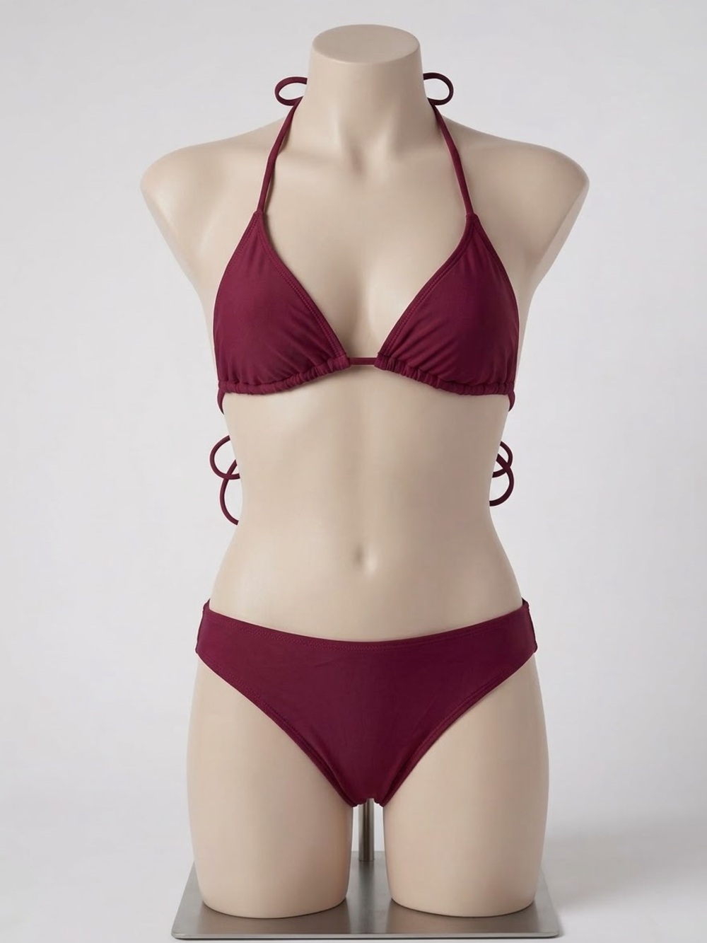 NWOT Fanuerg Women's Bikini Size XL Burgundy Red Triangle Halter 2-Piece
